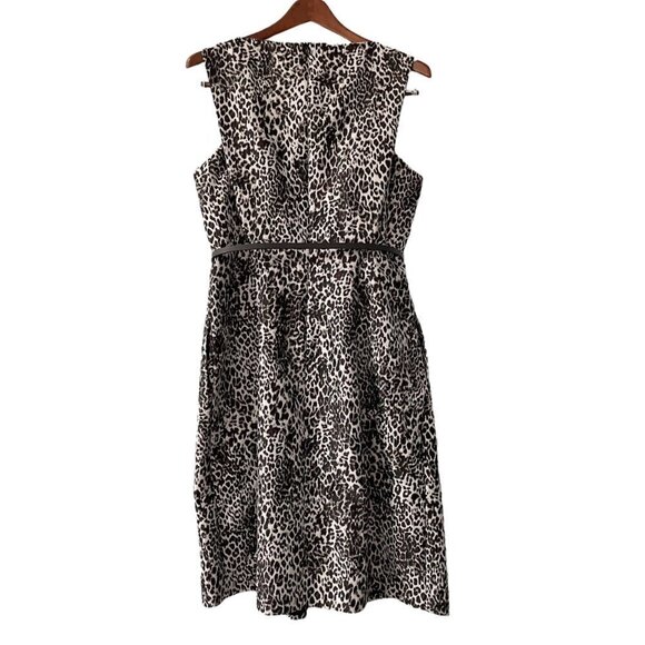MaxMara Studio Sleeveless Animal Print A-Line Belted Dress Women's Size 8 Lined - Picture 2 of 9